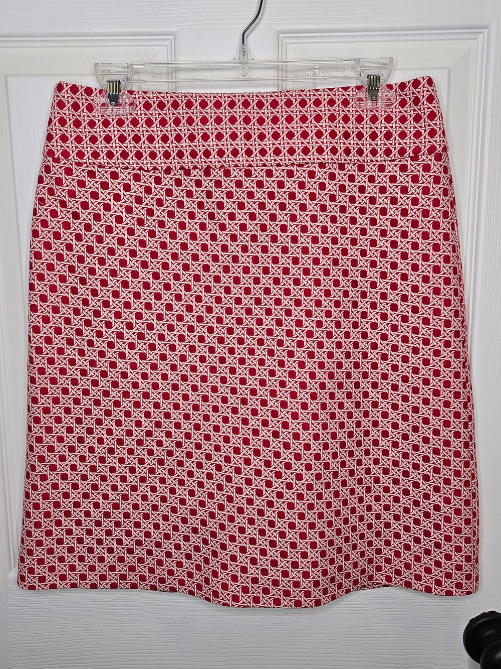 NWOT Talbots Red White Geometric Trellis Pencil Skirt Knee Length Size 8P Petite